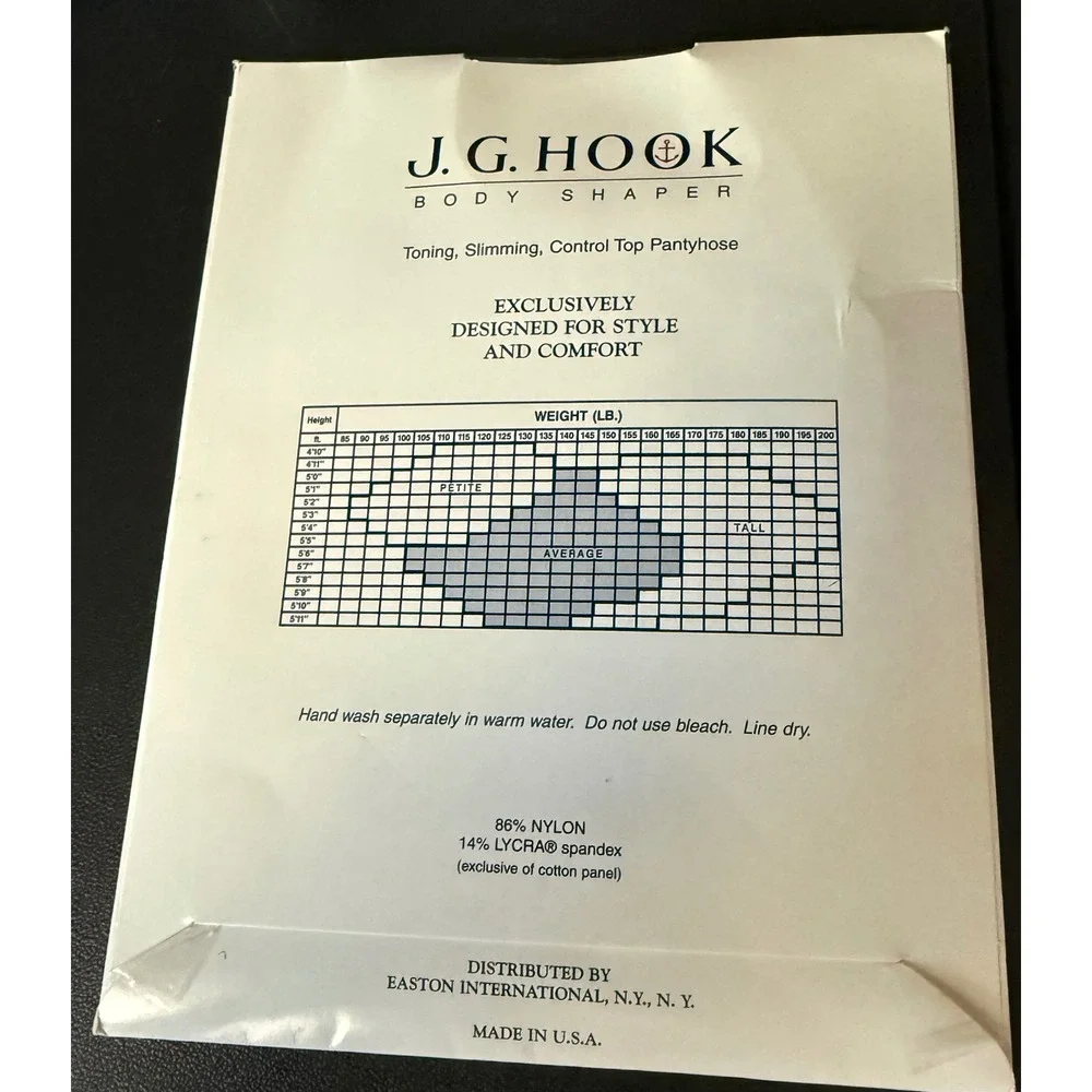 J.G. Hook‎ Average Body Shaper Pantyhose Nude Microfiber Control Top Tights NEW